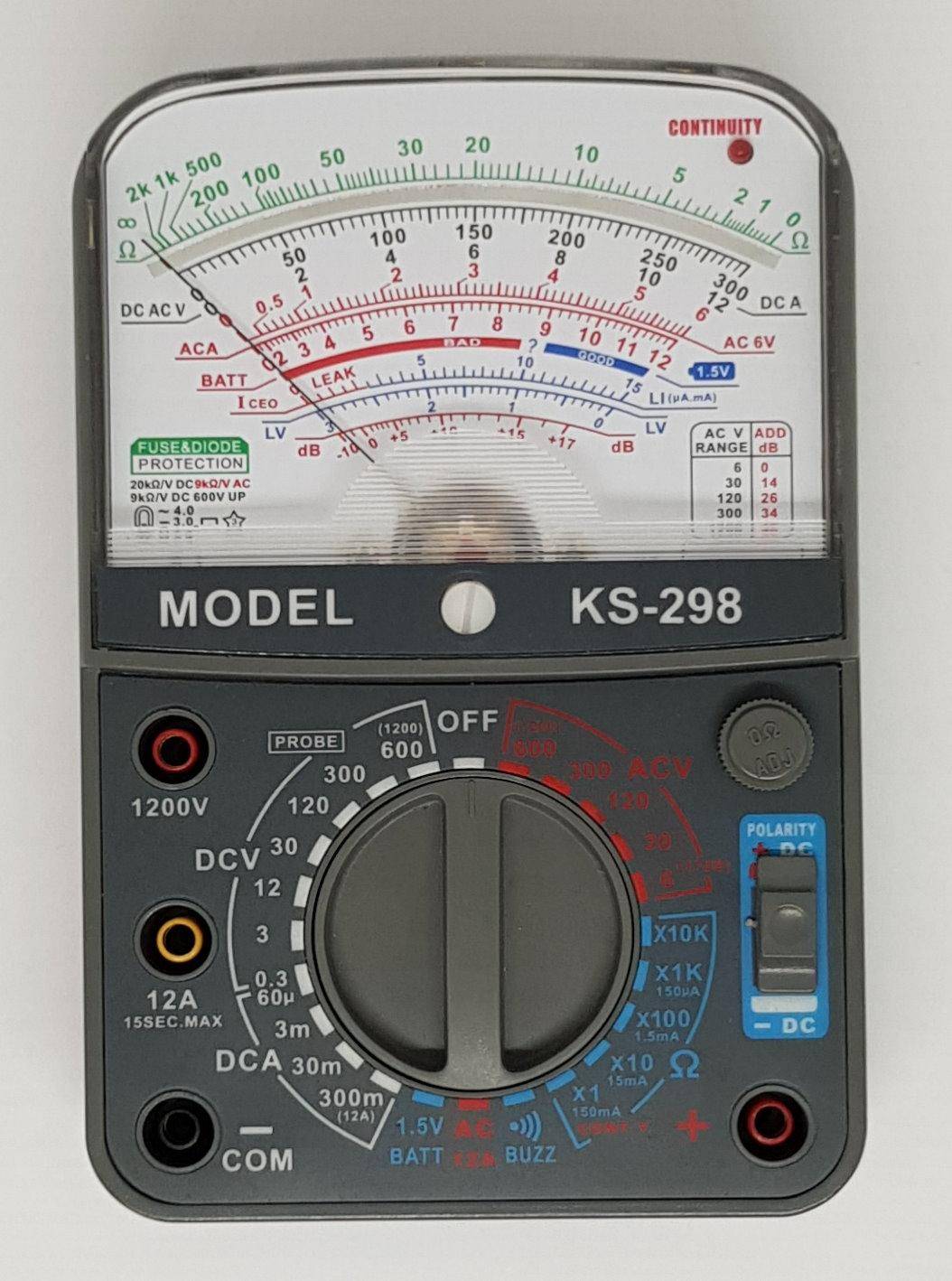 HIGH PERFORMANCE ANALOG MULTIMETER / MULTITESTER / VOM METER KS298