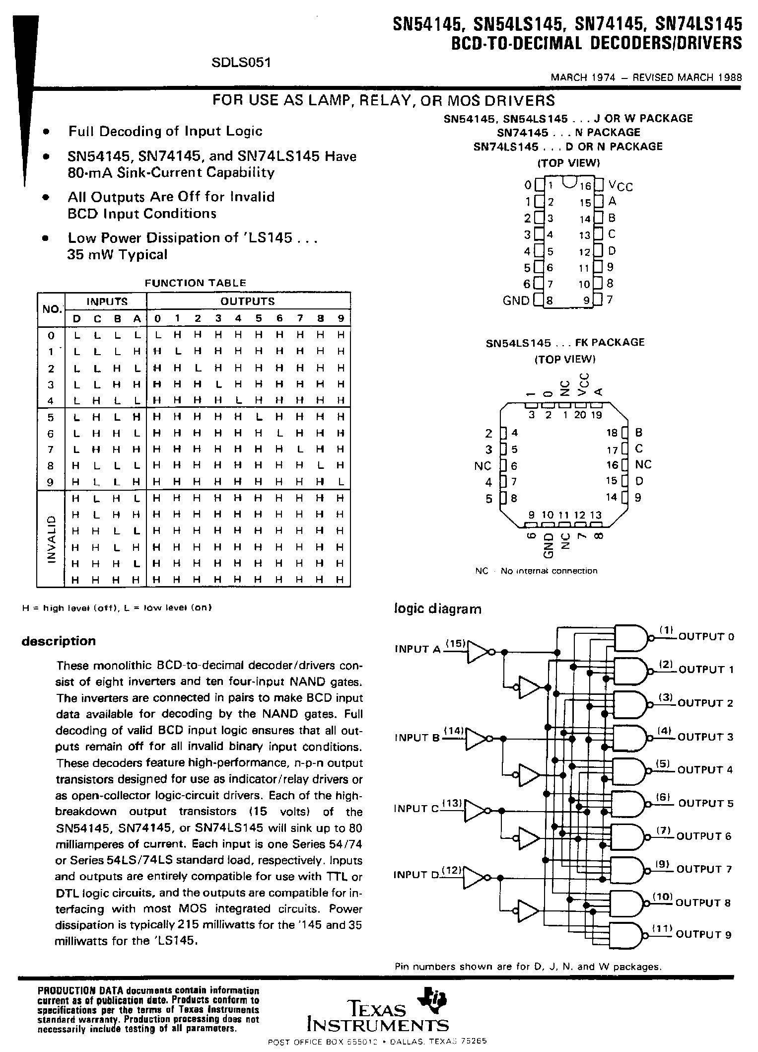IC 74LS145 7-segments BCD Decoder/Driver BJT - Foto 3
