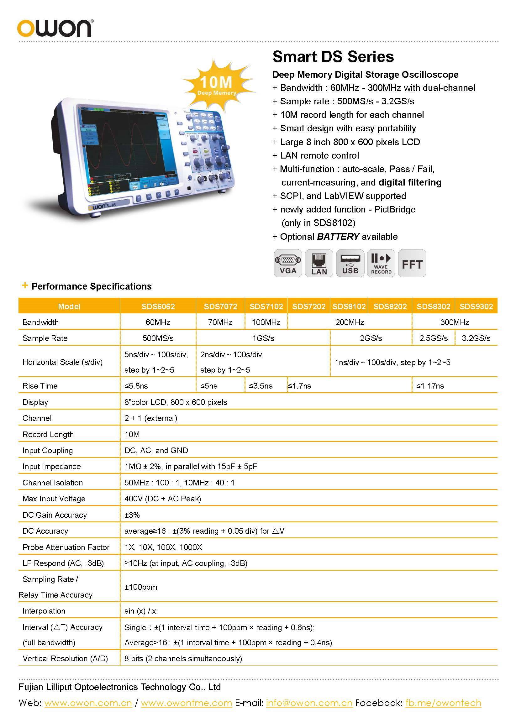 OWON SMART DS SERIES DIGITAL STORAGE OSCILLOSCOPE
