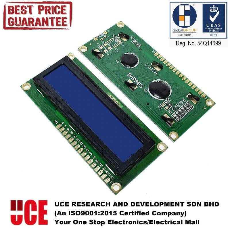 1602 16x2 CHARACTER LCD DISPLAY MODULE BLUE BACKLIGHT WHITE CHARACTER ...