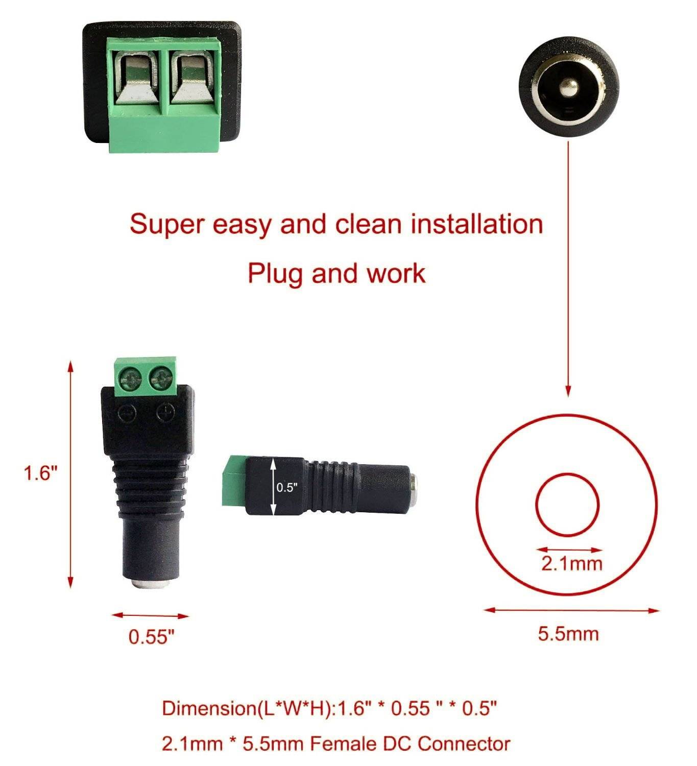 2.1 x 5.5mm DC POWER FEMALE JACK PLUG ADAPTER CONNECTOR WITH SCREW