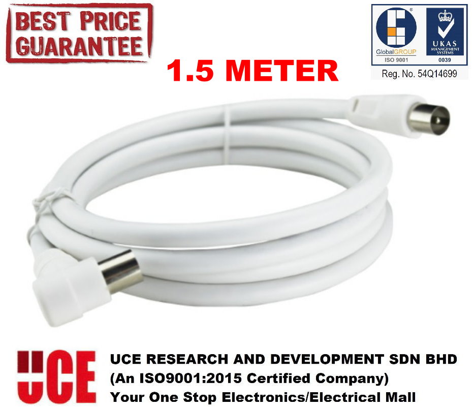 1.5M RF TV ANTENNA COAXIAL CABLE MALE TO MALE LSHAPE