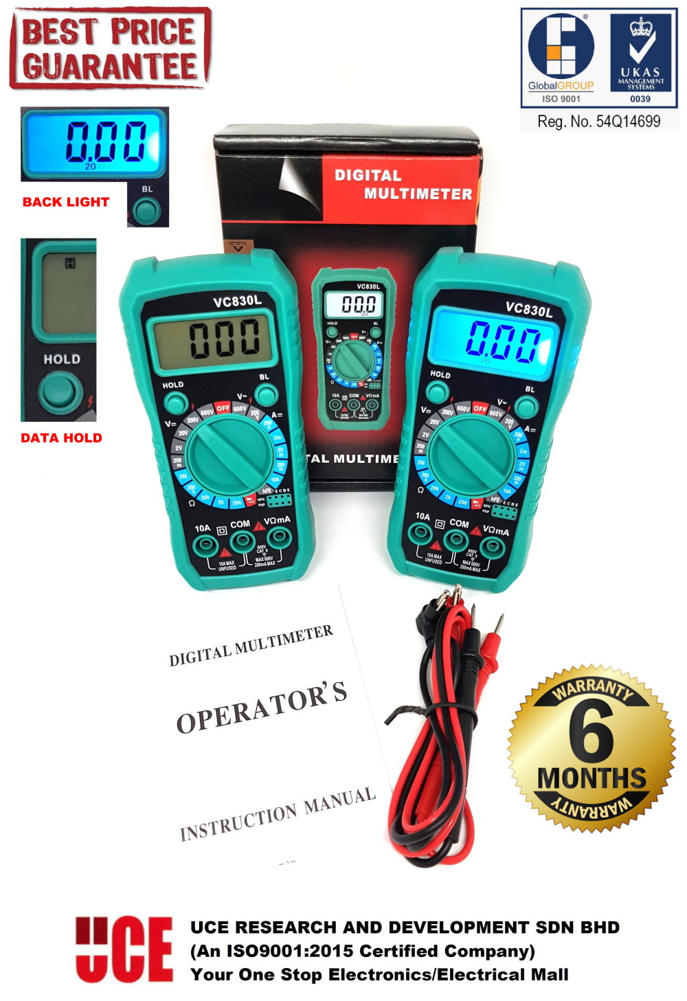2000 COUNT LCD DIGITAL MULTIMETER MULTITESTER VC830L VOLTMETER AMMETER